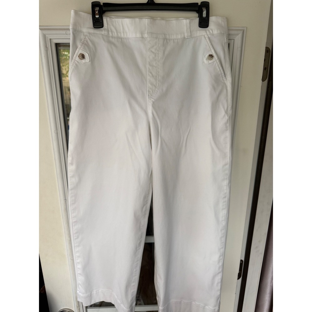 Spanx Women's Stretch Twill large Cropped Wide Leg Pants white travel party